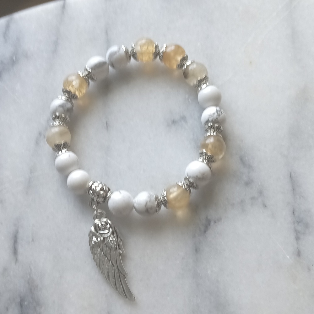 Citrine & White Turquoise Angel Wing Pendant Bracelet NWT
